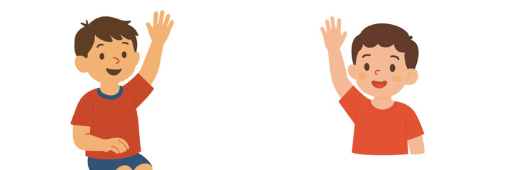 Aufkleber - Two cheerful boys waving hello, showcasing friendly greetings in a bright and simple design