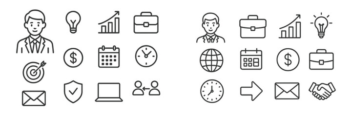 Leinwandbilder - Business icons representing growth, planning, and professionalism in a modern work environment
