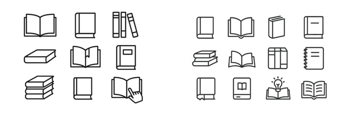 Poster - Collection of simple book icons representing various reading materials and educational tools