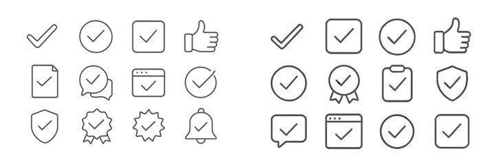 Aufkleber - Various checkmark icons representing approval, completion, and validation in a simple, minimalist design suitable for digital applications