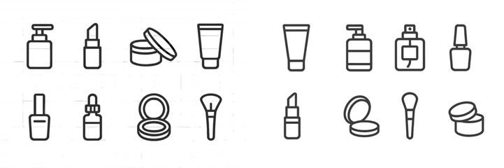 Poster - Collection of minimalist beauty and skincare product icons in black and white design for modern branding