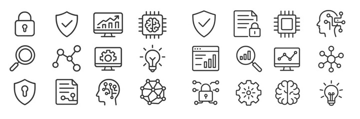 Leinwandbilder - Collection of minimalist icons representing technology, security, and data analysis activities suitable for digital design projects