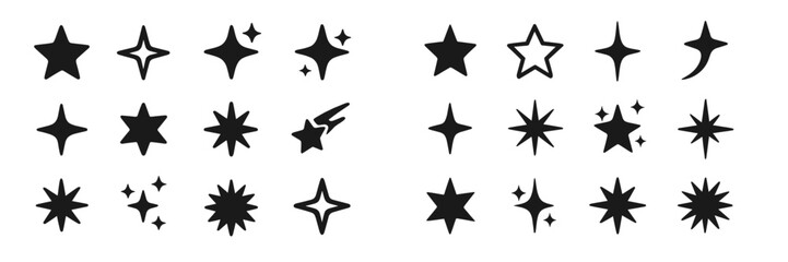 Fototapete - Collection of various black star and sparkle designs suitable for graphic elements in digital art and branding