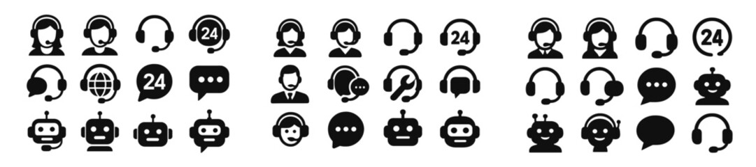 Aufkleber - Various customer service and chatbot icons representing 24-hour support and assistance options for users online