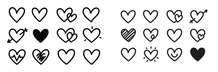 Poster - Various heart symbols representing love and affection in different styles and designs