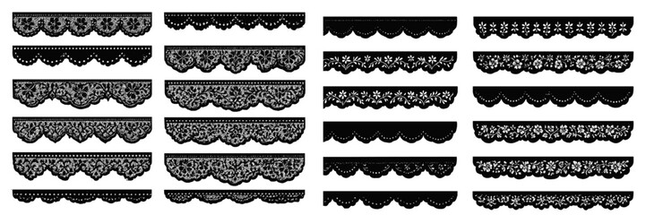 Aufkleber - Various designs of intricate black lace patterns showcasing elegance and creativity in textile art