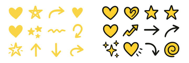 Poster - Colorful hand-drawn shapes including hearts and stars perfect for design projects and creative expressions