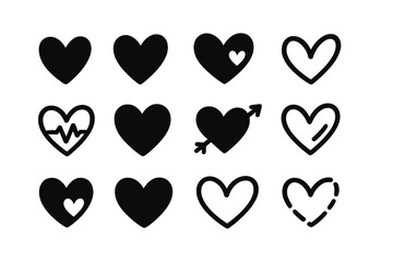 Poster - Collection of black heart icons in various styles showcasing love and affection in a modern design