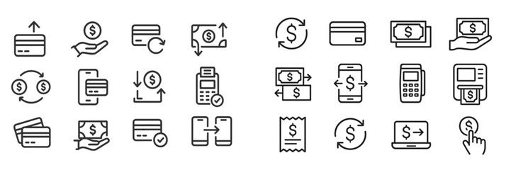 Fototapete - Payment icons showcasing various financial transactions and methods for digital and physical payments across different scenarios
