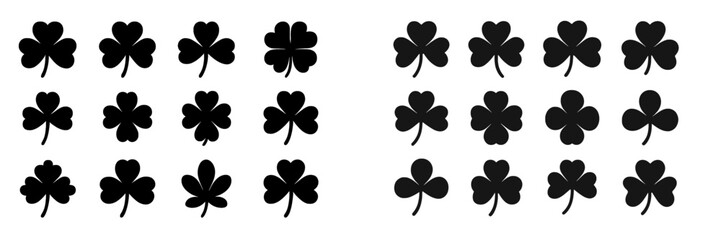 Aufkleber - Pattern of various black clover shapes arranged in two distinct groups on a white background suitable for design applications