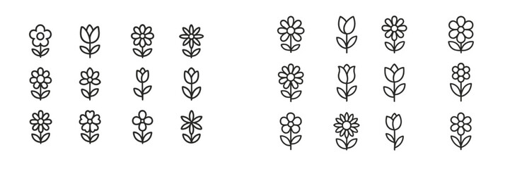 Aufkleber - Various flower designs in minimalist line art style perfect for decorative use in illustrations or crafts projects