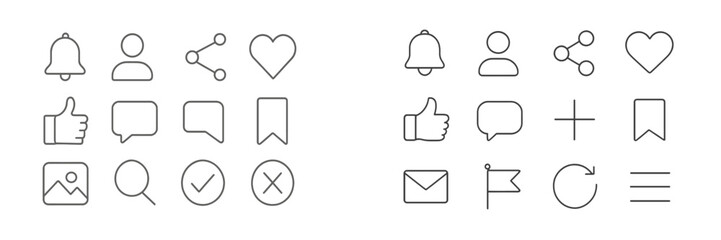 Poster - Collection of line icons representing social media and communication features, perfect for digital designs and user interfaces