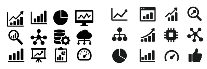 Leinwandbilder - Business growth and analysis icons showcasing data trends and metrics in a modern digital style
