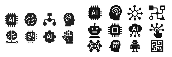Aufkleber - Collection of black and white artificial intelligence and technology vector icons on a minimalist background