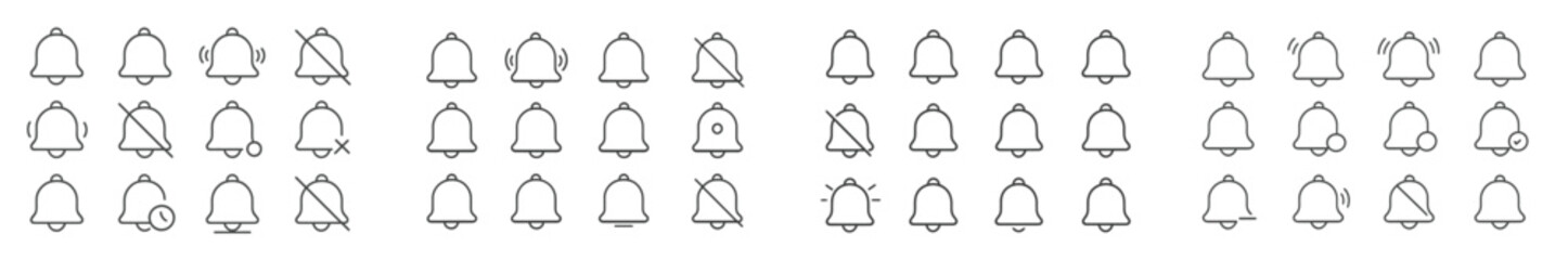 Aufkleber - Collection of various bell symbols and icons displayed in a grid format on a white background