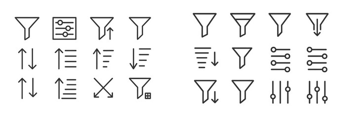 Leinwandbilder - Collection of line art symbols for data sorting and filtering displayed on a plain background