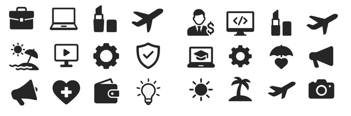 Aufkleber - Creative icons depicting various activities and objects for digital design in a modern layout