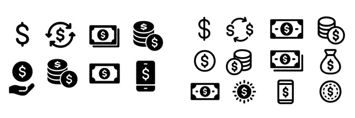Aufkleber - Collection of money-related icons for digital and financial themes on a white background