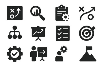 Aufkleber - Visual symbols representing strategy, analysis, and planning for business or education contexts