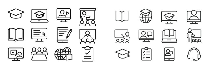 Aufkleber - Educational icons representing various learning methods and tools often used in digital classrooms and traditional settings