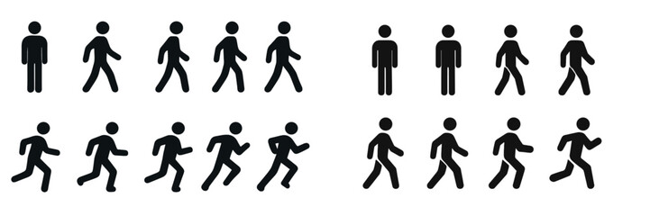 Poster - Various poses of a person walking and running in a minimalist design against a white background