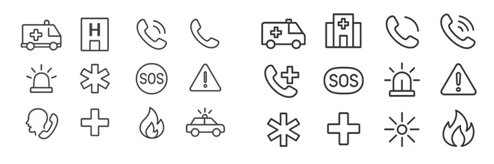 Poster - Emergency response icons representing health and safety scenarios in a minimalist style featuring symbols and visuals for quick access