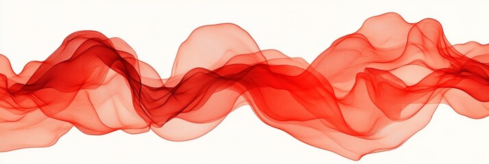 Fototapete - Abstract Background With Delicate Wavy Red Lines, Flowing Fabric, Dynamic Waves On Soft Gradient