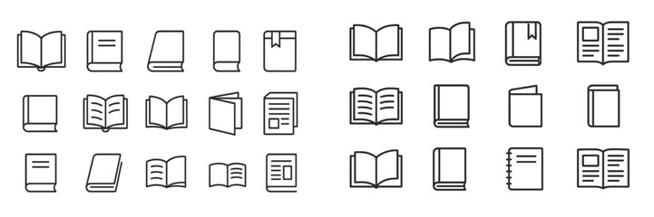 Poster - Collection of various book icons representing different styles, sizes, and orientations of books in a minimalist design