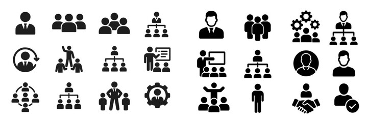 Aufkleber - Different types of business and teamwork icons showcasing collaboration and organization in various settings