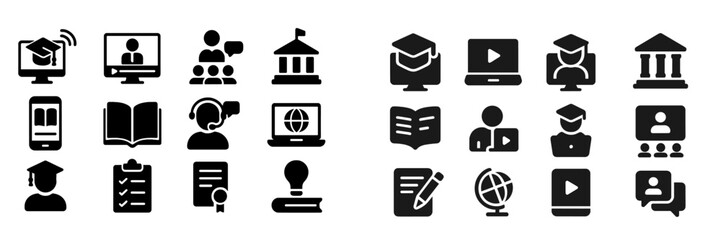 Poster - Educational icons depicting online learning, academic resources, and student engagement in a digital environment