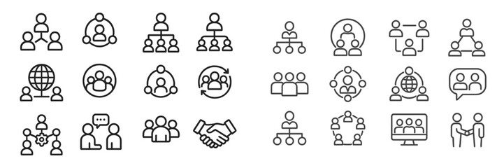 Aufkleber - Variety of line icons representing different types of social interactions and organizational structures in a modern design style