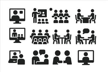 Poster - Various digital communication and collaboration icons representing remote meetings and teamwork activities
