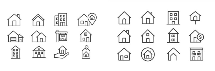 Fototapete - Collection of house icons showcasing various styles and real estate elements in a minimalist design