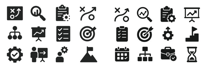Aufkleber - Collection of black and white icons representing various business and organizational concepts for presentations and planning