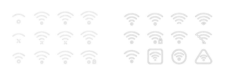 Leinwandbilder - Variety of Wi-Fi symbols illustrating different connectivity statuses and security features in a digital interface