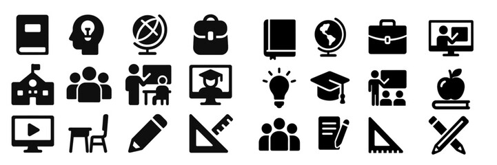 Poster - Educational icons representing various subjects and activities for school and learning environments