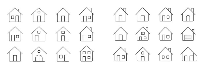 Poster - Multiple simple house illustrations showing different architectural designs and structures for creative inspiration