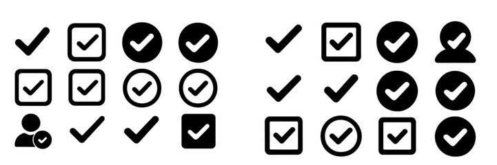 Poster - Various checkmark symbols indicating completion or approval for tasks and activities in a minimalistic style