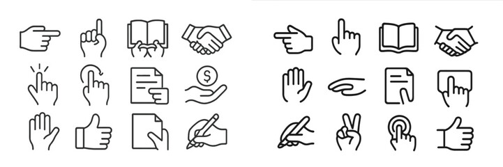 Aufkleber - Various hand gestures and icons representing communication, interaction, and business activities in a minimalist design