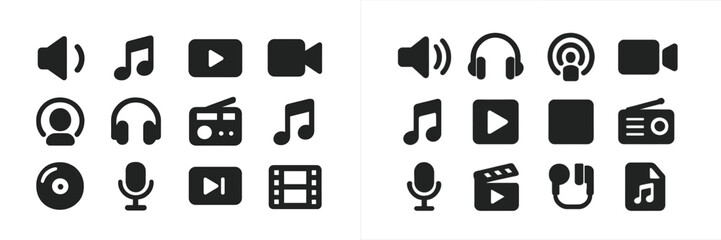 Leinwandbilder - Collection of multimedia icons representing audio and video concepts in a simple design suitable for various digital contexts