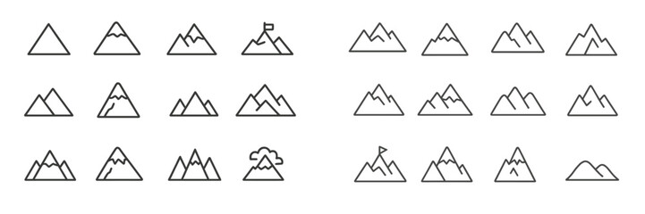Aufkleber - Various mountain icon designs showcasing simple line art representations of different peak shapes against a clean background