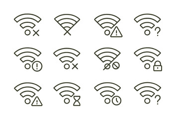 Fototapete - Different wifi signals and indicators showing connection status, quality, and security features in a simple design