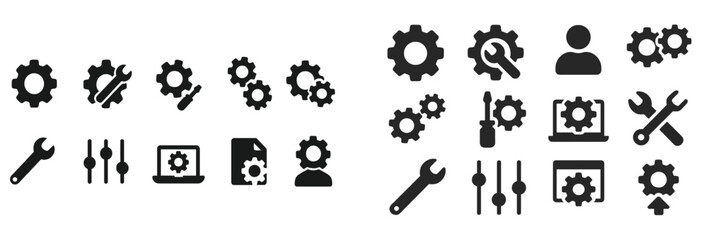 Aufkleber - Collection of various tools and gear icons for software and mechanical applications in a minimalistic style