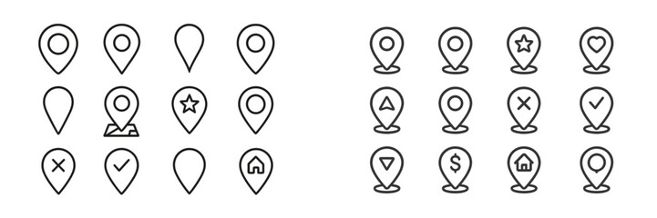 Leinwandbilder - Collection of diverse location markers displayed in a grid format, featuring various designs and symbols commonly used in mapping applications