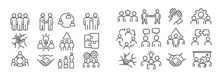 Aufkleber - Collection of simple icons representing teamwork, collaboration, and communication in various professional settings