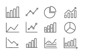 Leinwandbilder - Collection of line graphs and charts representing data trends and statistics in a minimalistic style