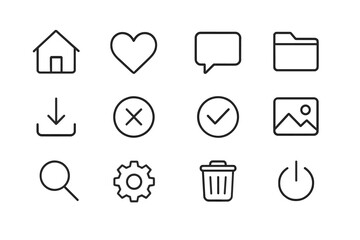 Poster - Collection of minimalist black and white icons representing various digital and social media functions