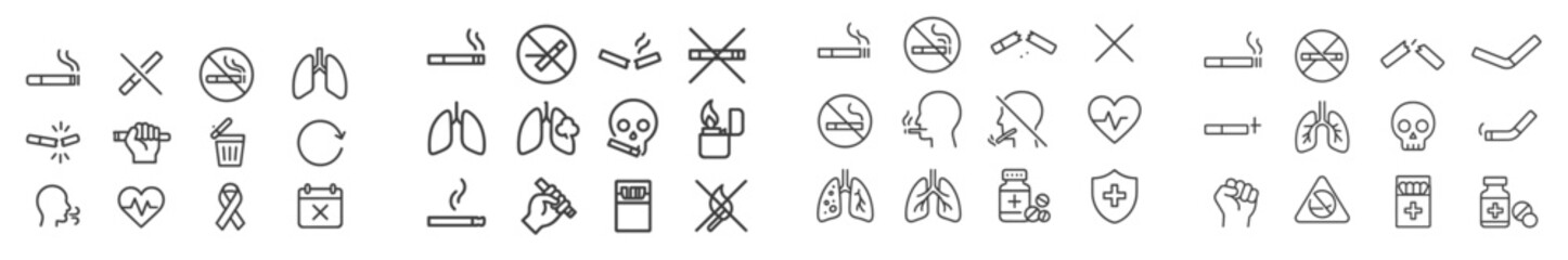 Poster - Collection of no smoking and health-related icons displayed on a light background for educational awareness