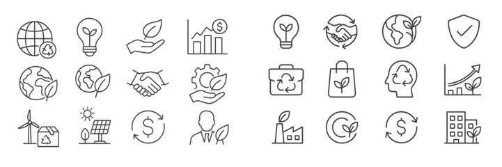 Poster - icons representing sustainability, renewable energy, and economic growth in a modern design