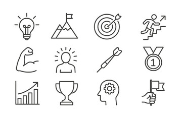 Poster - Illustration of motivational symbols depicting success, achievement, and personal growth in a modern design